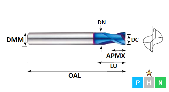 0.1mm 2 Flute Extended Neck Pulsar Blue Carbide Slot Drill